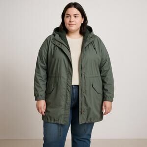 Garnet Hill Green Sherpa Lined 2-in-1 Parka Coat Women’s 14 Utility Chore Barn